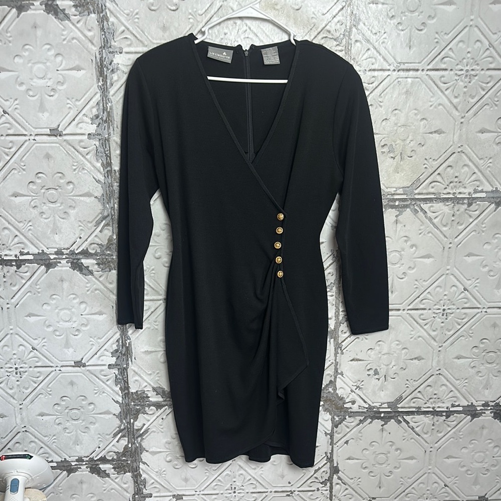 Vintage 80s Elegant Black Wool blend  Dress